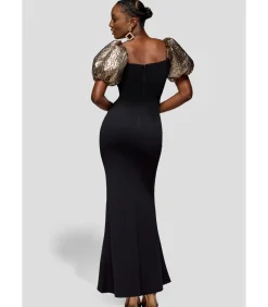 Hot Maxi-jurk “Jacquard Puff Sleeve Sweetheart Scuba Maxi Dress” DAMES Jurken