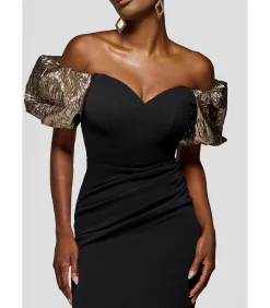 Hot Maxi-jurk “Jacquard Puff Sleeve Sweetheart Scuba Maxi Dress” DAMES Jurken