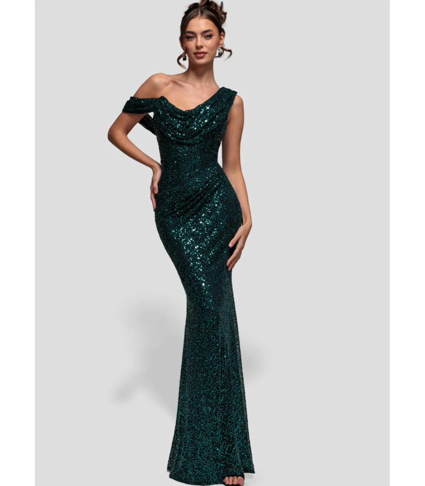 DAMES Goddiva Maxi-jurk “Sequin Cowl One Shoulder Maxi Dress”