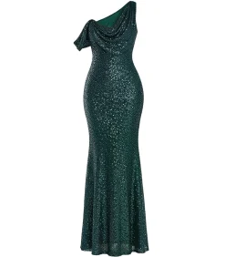 DAMES Goddiva Maxi-jurk “Sequin Cowl One Shoulder Maxi Dress”