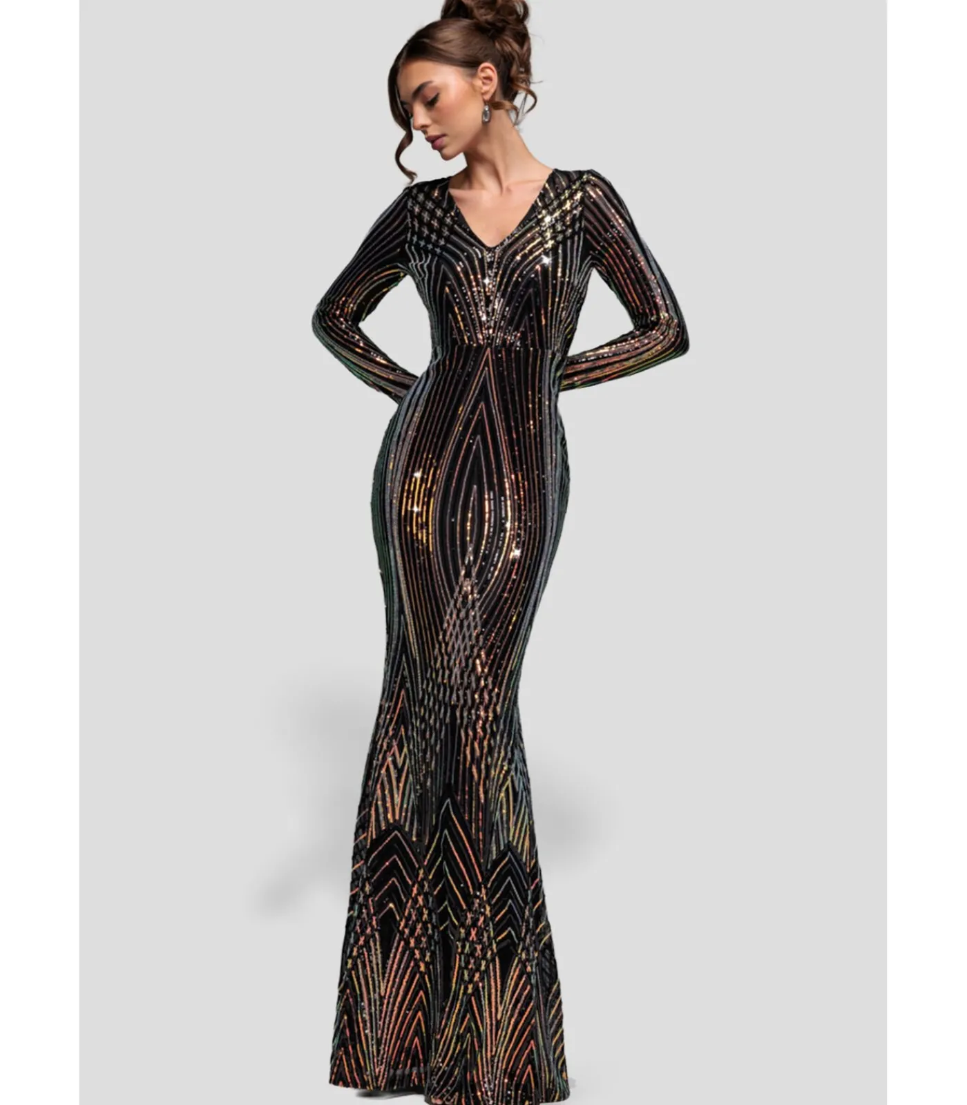 DAMES Goddiva Maxi-jurk “Two Toned V Neck Sequin Maxi”
