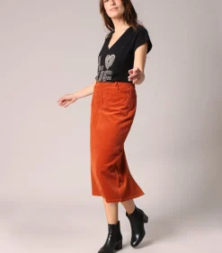 DAMES Deeluxe MELOANE - Lange rok van 100% katoenen corduroy met split aan de achterkant