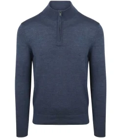 Online Merino Half Zip Trui Denim Blauw Heren Truien & Cardigans