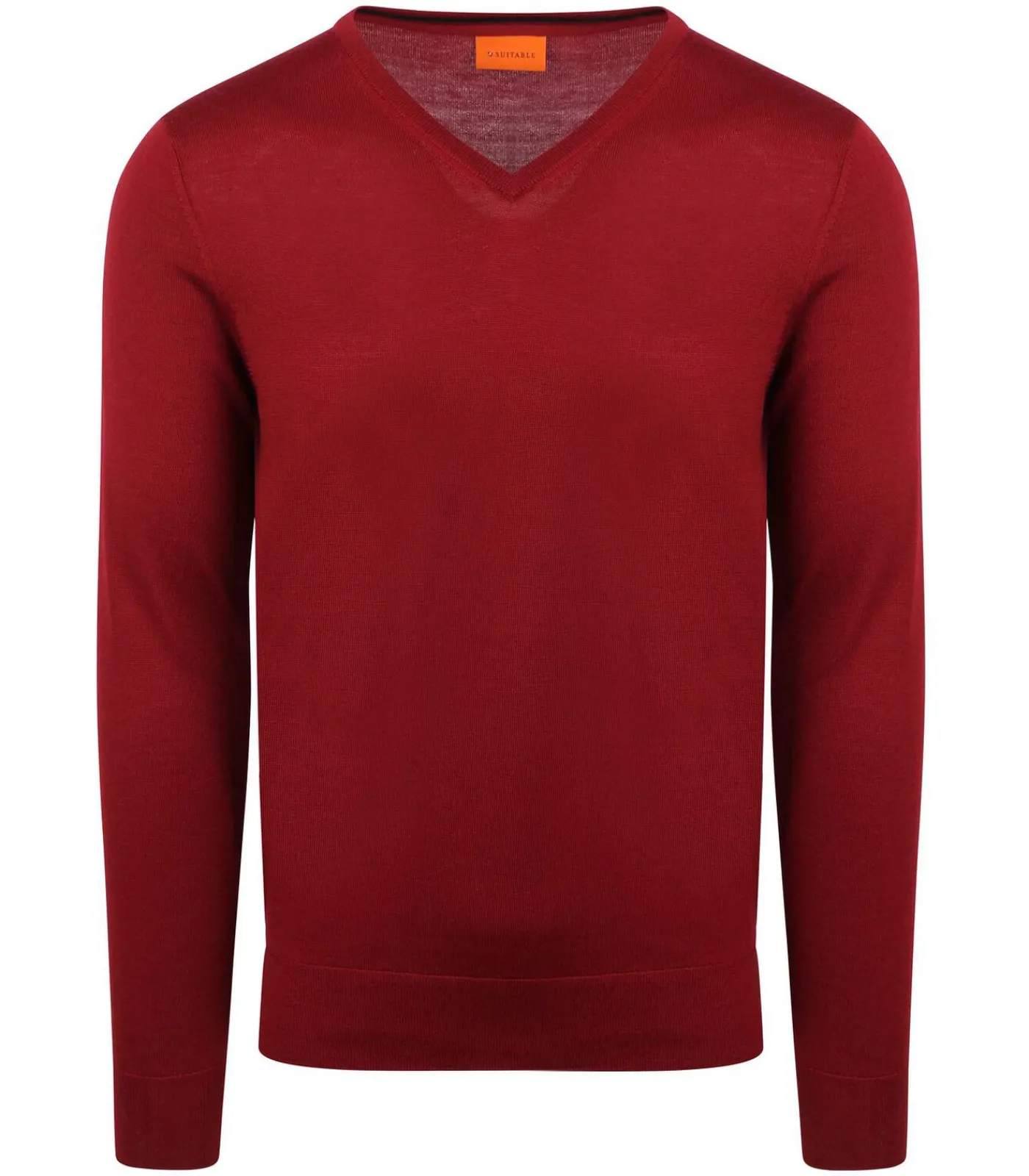 Heren Suitable Merino Pullover V-Hals Donkerrood