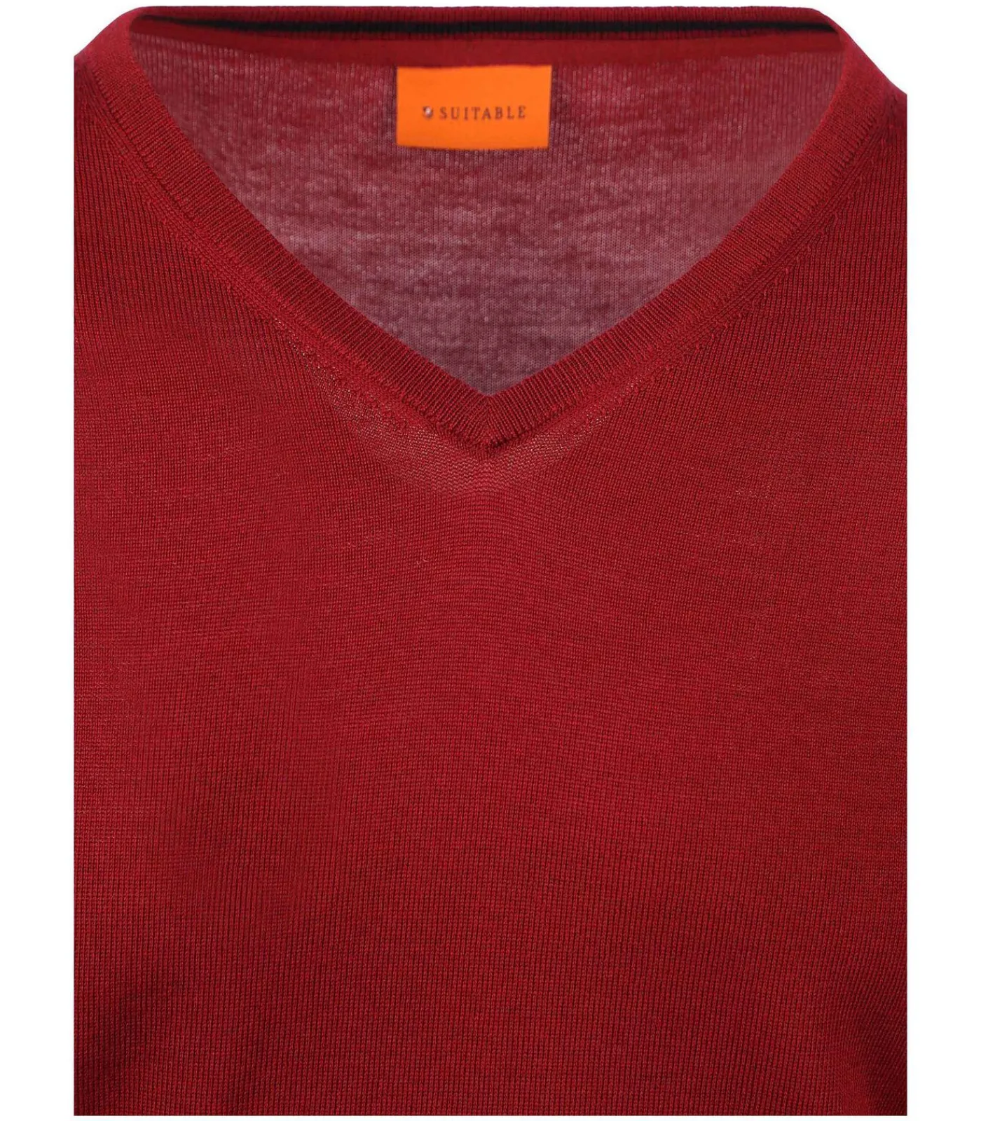Heren Suitable Merino Pullover V-Hals Donkerrood