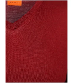 Heren Suitable Merino Pullover V-Hals Donkerrood