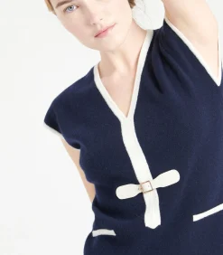 DAMES Studio Cashmere8 MIA 2 midi-jurk met V-hals - 100% kasjmier