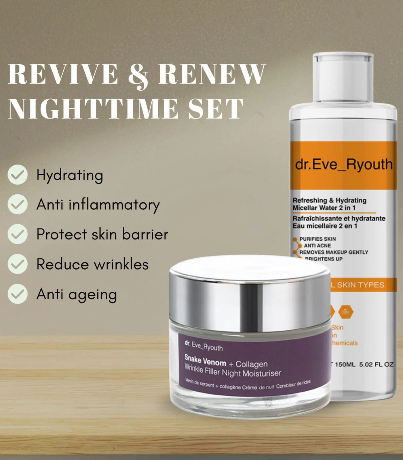 New Micellair water 2 in 1 150ML + Nachtcrème 50ml Gezicht Sets