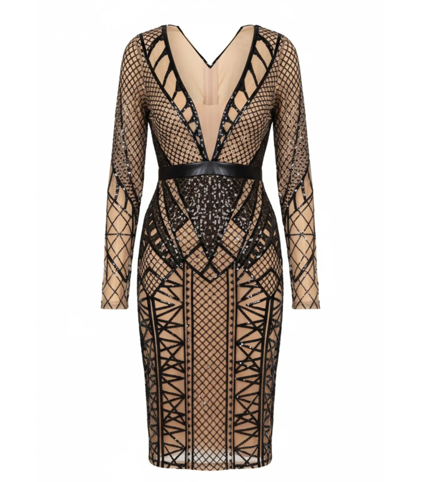 Hot Midi-jurk “Geometric Sequin Plunge Midi” DAMES Jurken