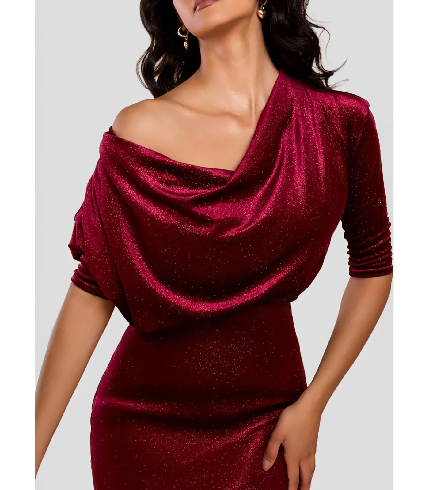 Best Midi-jurk “Glitter Velvet Cowl Neck Sheath Midi Dress” DAMES Jurken