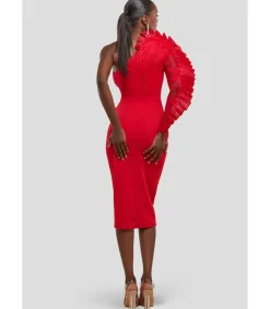 DAMES Goddiva Midi-jurk “One Shoulder Organza Fan Detail Lace Bodice Midi Dress”