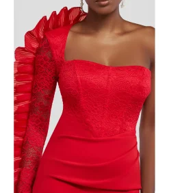 DAMES Goddiva Midi-jurk “One Shoulder Organza Fan Detail Lace Bodice Midi Dress”