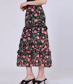 Hot Midi-rok met bloemenprint en gelaagde ruches DAMES Rokken