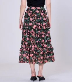 Hot Midi-rok met bloemenprint en gelaagde ruches DAMES Rokken