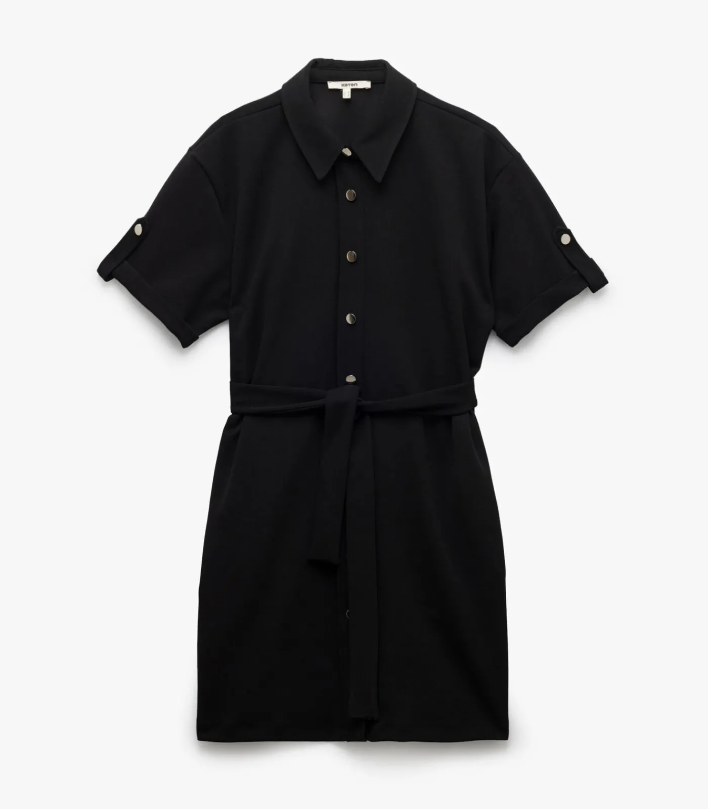 Outlet Mini-jurk Polo Kraag Korte Mouwen Zwarte Knoopsluiting DAMES Jurken