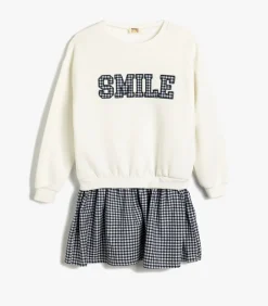 Mini-lengte Met gebruik van twee verschillende stoffen Jurk Kinderen Kleedjes