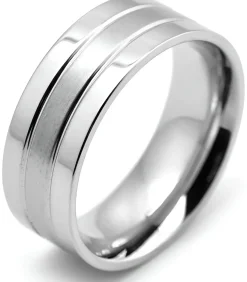 Outlet Minimalistische Heren Ring met Dubbele Streep - Staal Heren Ringen