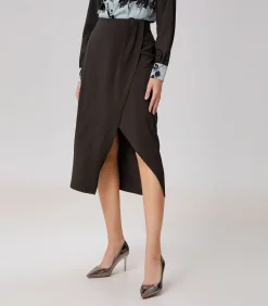 DAMES Smart & Joy Minimalistische satijnen rok met wikkeleffect