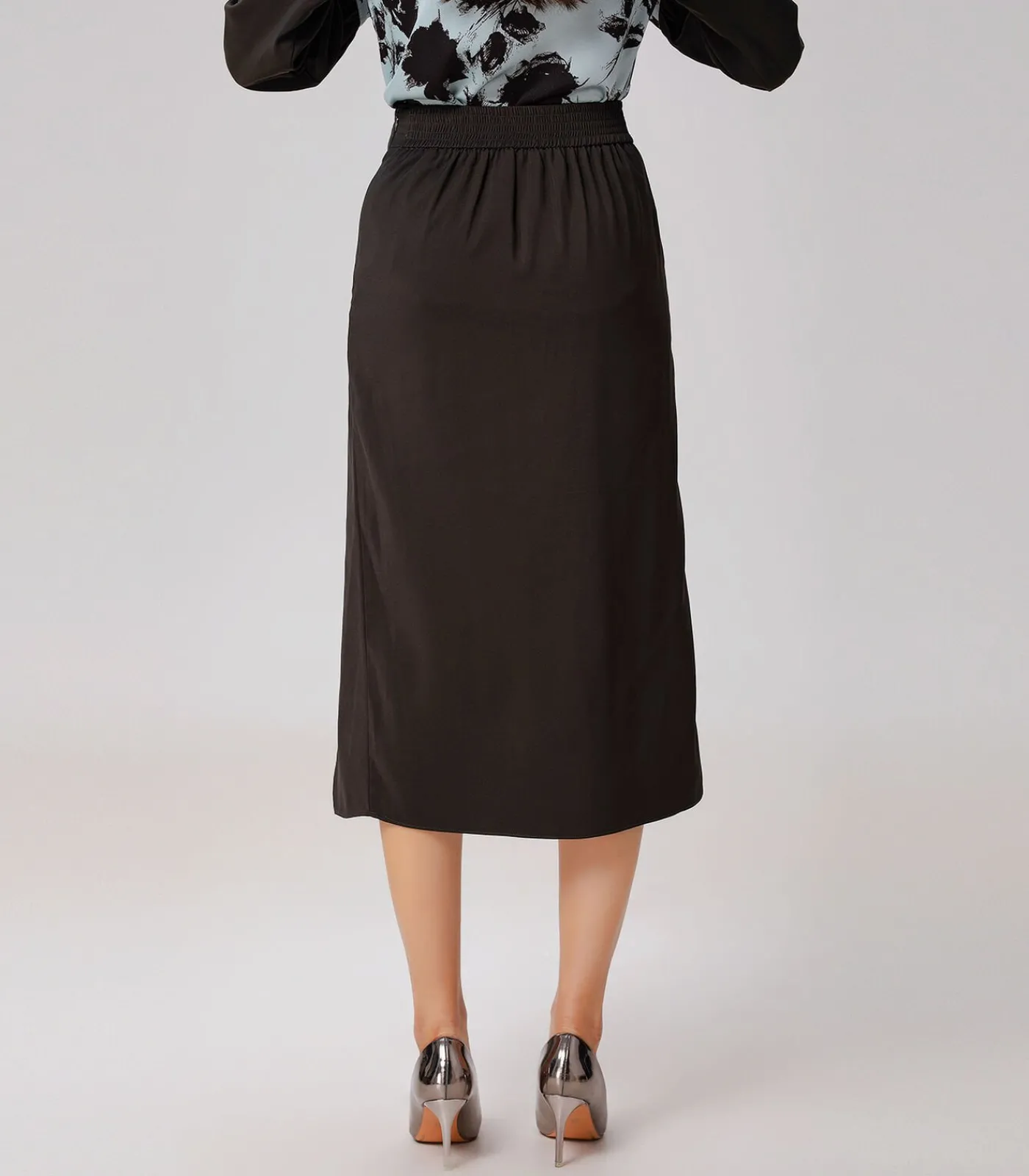 DAMES Smart & Joy Minimalistische satijnen rok met wikkeleffect