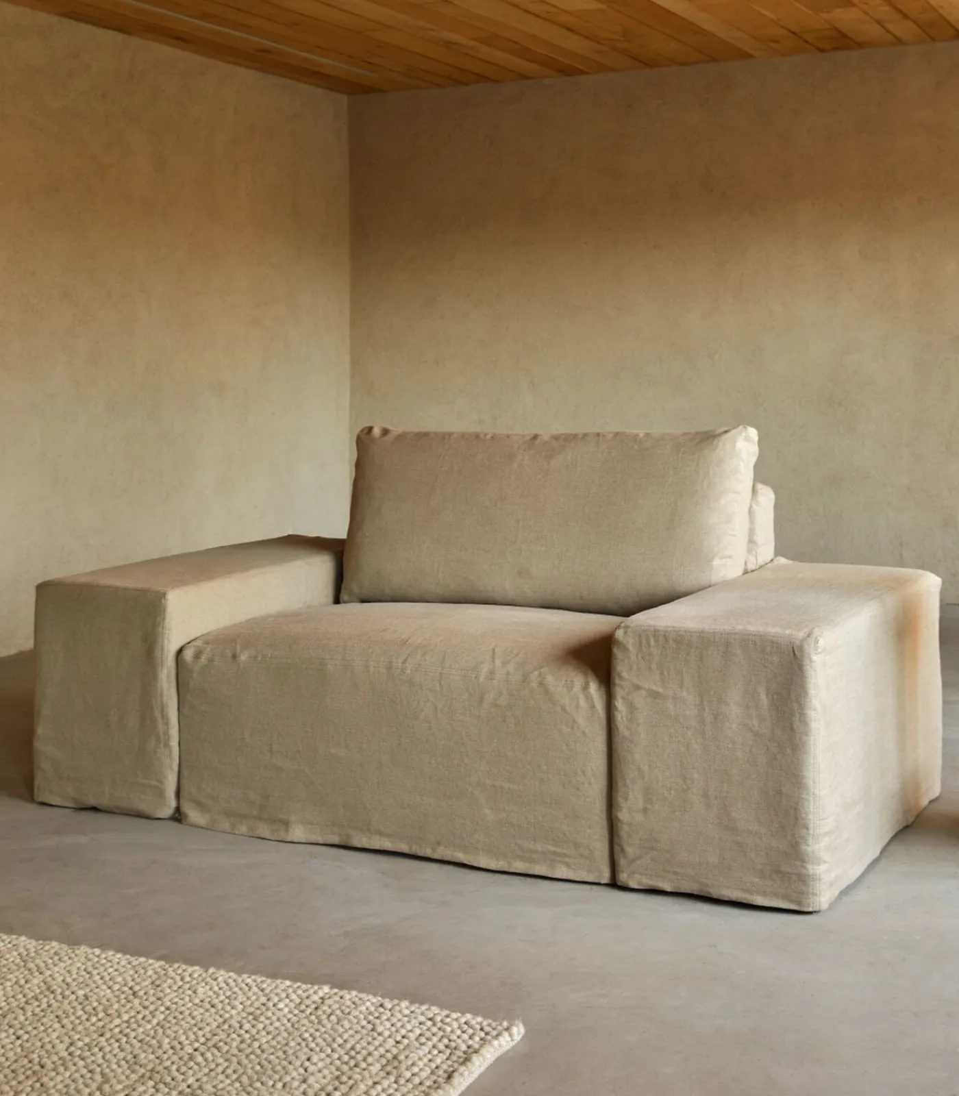 Outlet Modulaire fauteuil in natuurlijk linnen, 1-zit Zetels