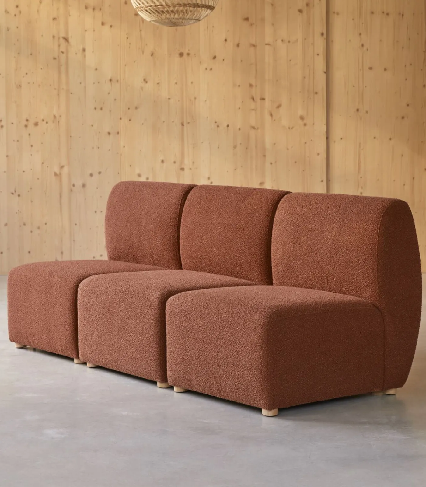 Tikamoon Modulaire 3-zitsbank Swann van massief acacia en terracotta stof