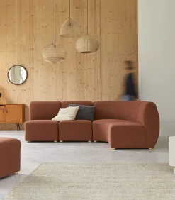 Sale Modulaire 4-zitshoekbank Swann van massief acacia en terracotta stof Zetels