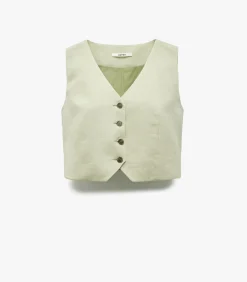 Mouwloze Linnen Blazer Yelek met Knoopsluiting DAMES Sportkledij