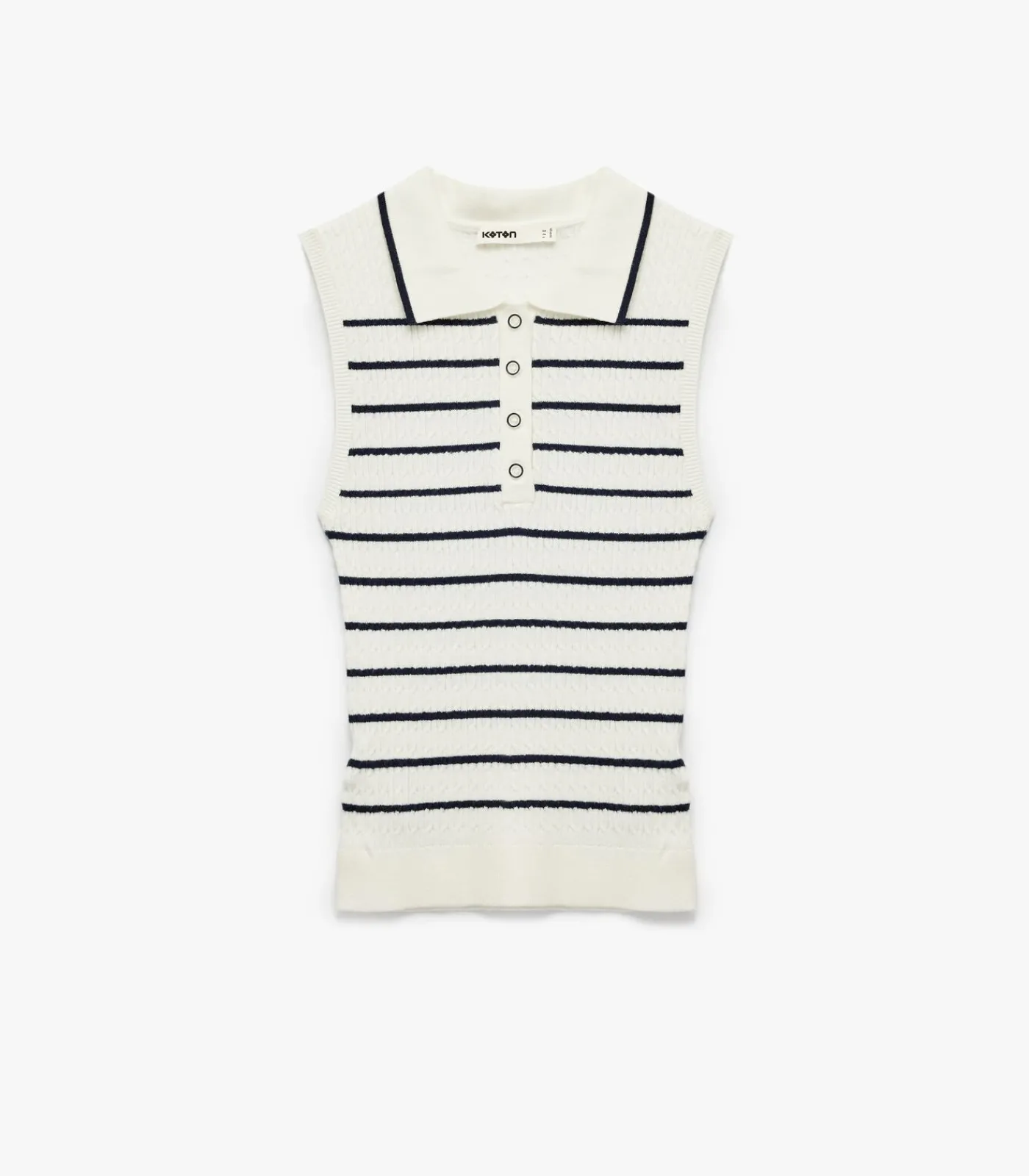 DAMES Koton Mouwloze Polo Trui met Strepen en Knoopsluiting