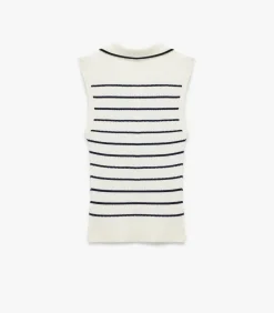 DAMES Koton Mouwloze Polo Trui met Strepen en Knoopsluiting