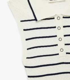 DAMES Koton Mouwloze Polo Trui met Strepen en Knoopsluiting