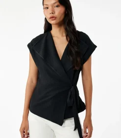 DAMES Koton Mouwloze Zwarte Wikkelblouse met Ceintuur