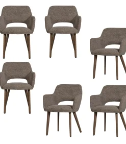 WOOOD Murat Eetkamerstoelen Houten Bruine Poot - Taupe - Set van 6
