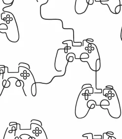 Sale - Vliesbehang - Gamer Doodle Black & White - 1000x52 Wanddecoratie