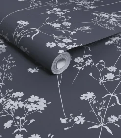 - Vliesbehang - Leaf Navy - 1000x52 Wanddecoratie