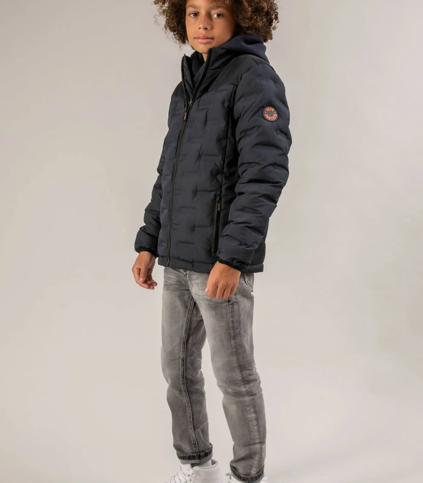 Online NICK - Jongensjack van twee materialen met grafische stiksels Kinderen Jassen