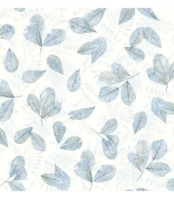 Noordwand Behang Evergreen Leaves wit en blauw