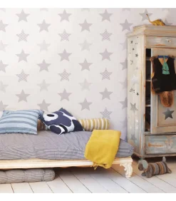 Best Behang Kids @ Home Superstar zilverkleurig en wit Decoratie