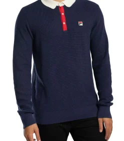 Heren FILA Nowell Wafelgebreid Poloshirt Met Lange Mouwen
