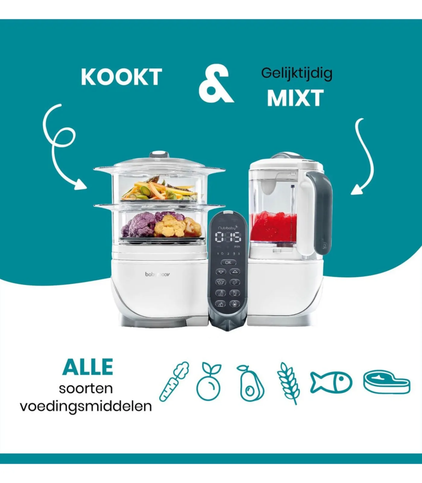 Kinderen BabyMoov Nutribaby Keuken Robot(+) Loft White + 3 babybols en 2 lepels GRATIS