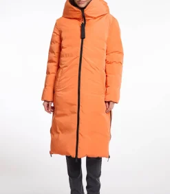 DAMES Rino&Pelle Omkeerbare lange jas met capuchon Chocoladeboon en oranje 34