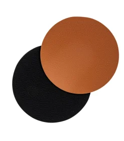 Jay Hill Onderzetters - Vegan leer - Zwart / Cognac - dubbelzijdig - ø 10 cm - 6 stuks