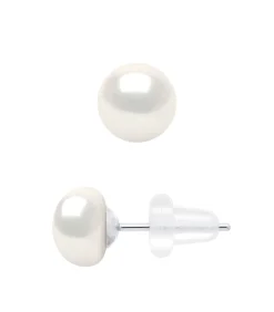 DAMES Pearls & Colors Oorbellen met echte knopvormige zoetwaterparels - Natuurlijk wit - Kwaliteit AAA+ - Witgoud