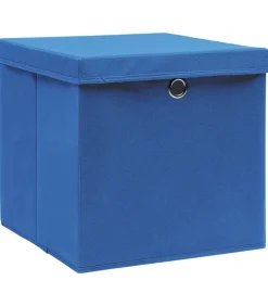 Sale Opbergboxen met deksel 4 st 32x32x32 cm stof blauw Organiseren