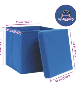 Sale Opbergboxen met deksel 4 st 32x32x32 cm stof blauw Organiseren