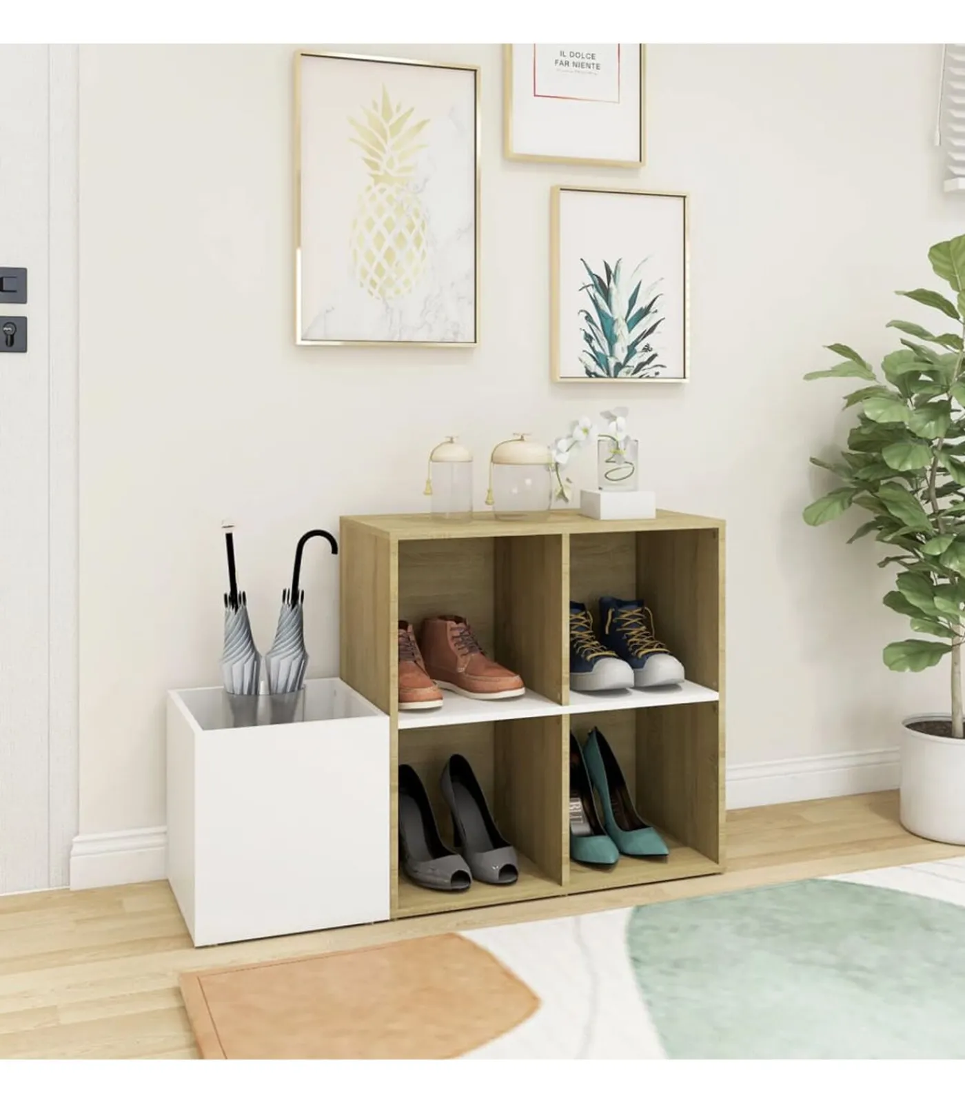 vidaXL Opbergkast 105x35,5x70 cm bewerkt hout wit en sonoma eikenkleur