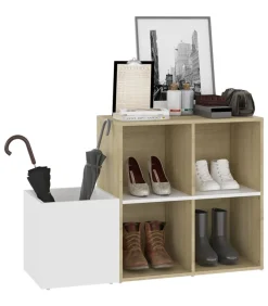 vidaXL Opbergkast 105x35,5x70 cm bewerkt hout wit en sonoma eikenkleur