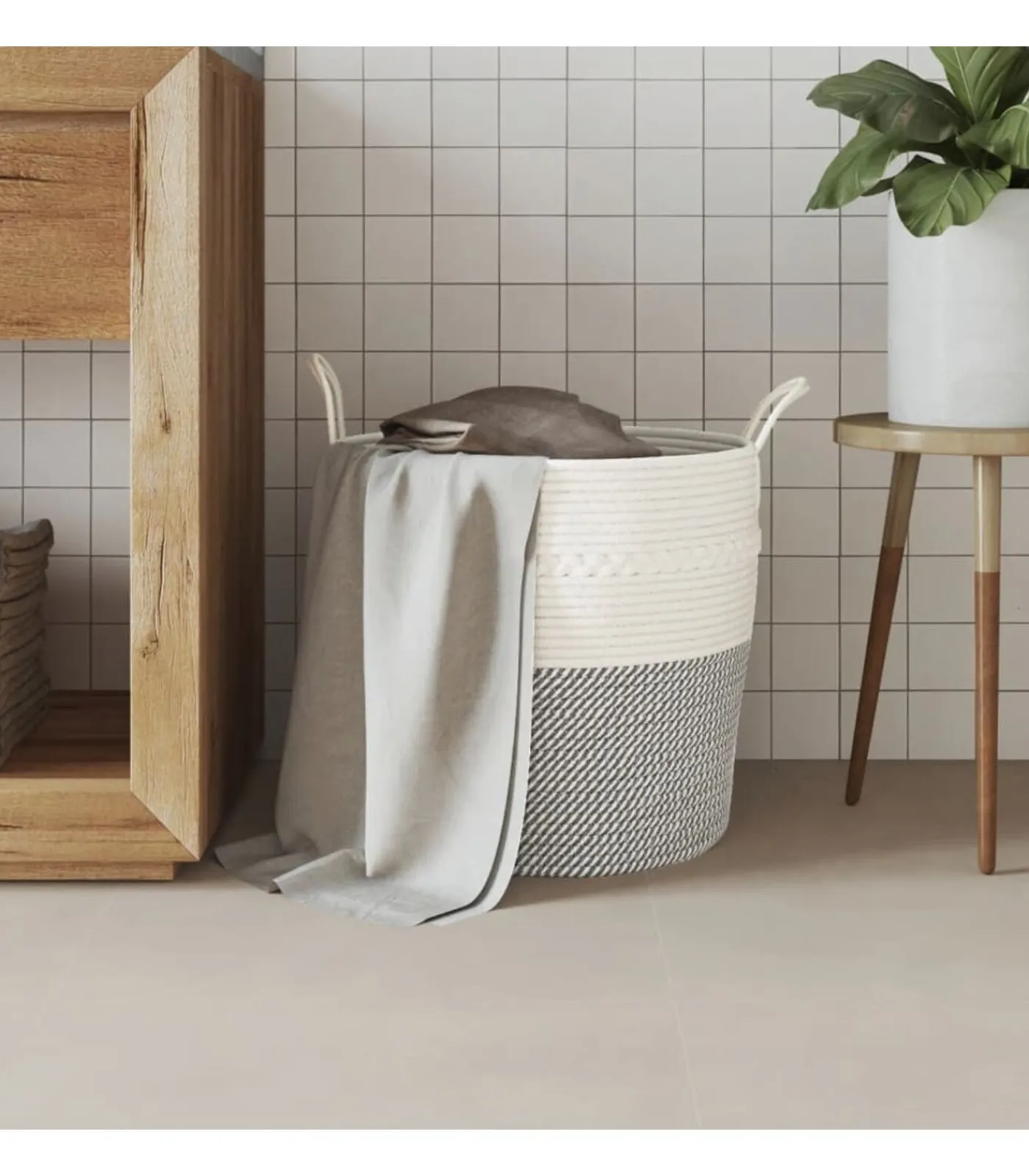 vidaXL Opbergmand Ø 43x38 cm katoen grijs en wit