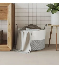 vidaXL Opbergmand Ø 51x33 cm katoen grijs en wit