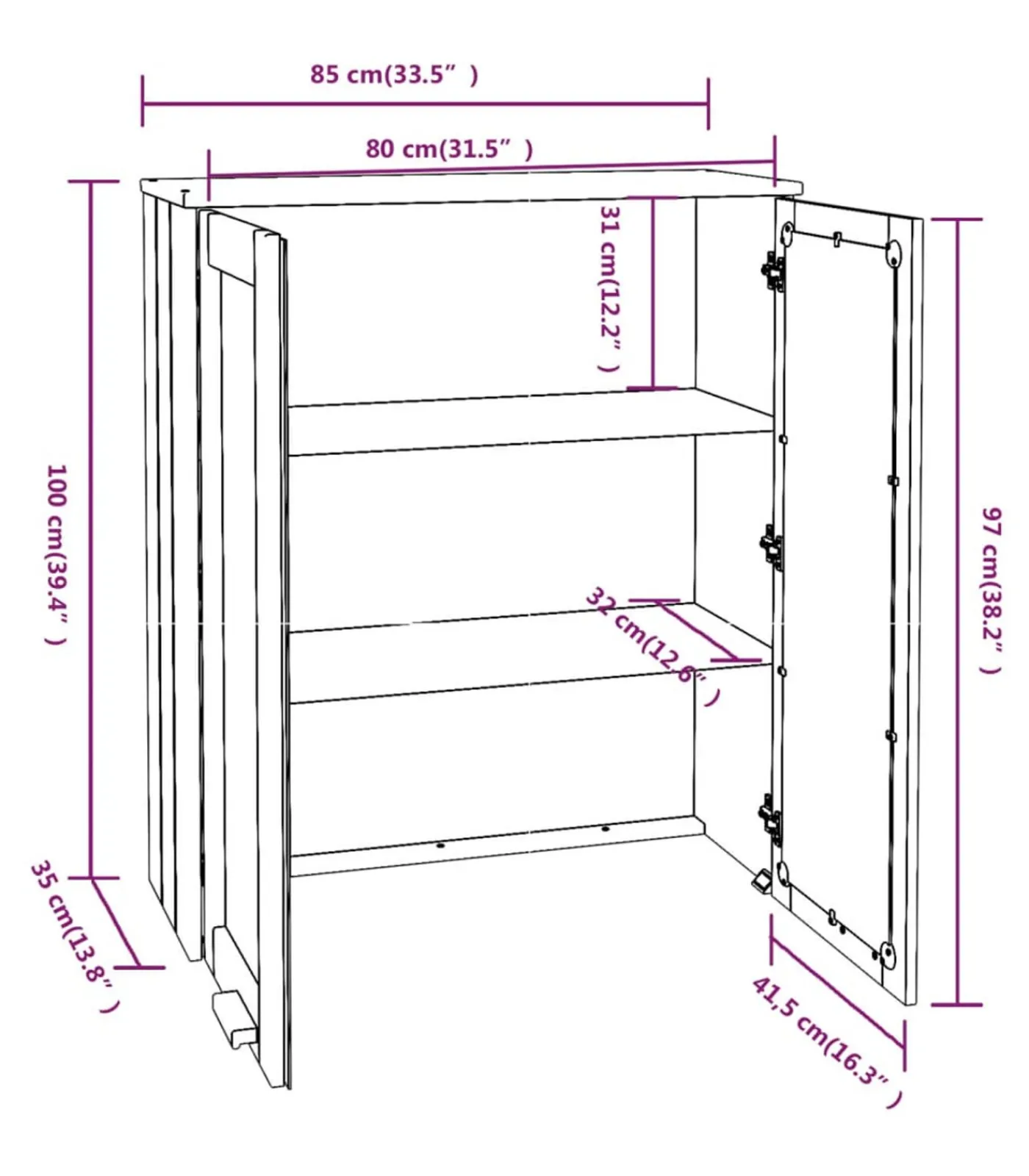 Opzetkast HAMAR 85x35x100 cm massief grenenhout wit Meubels