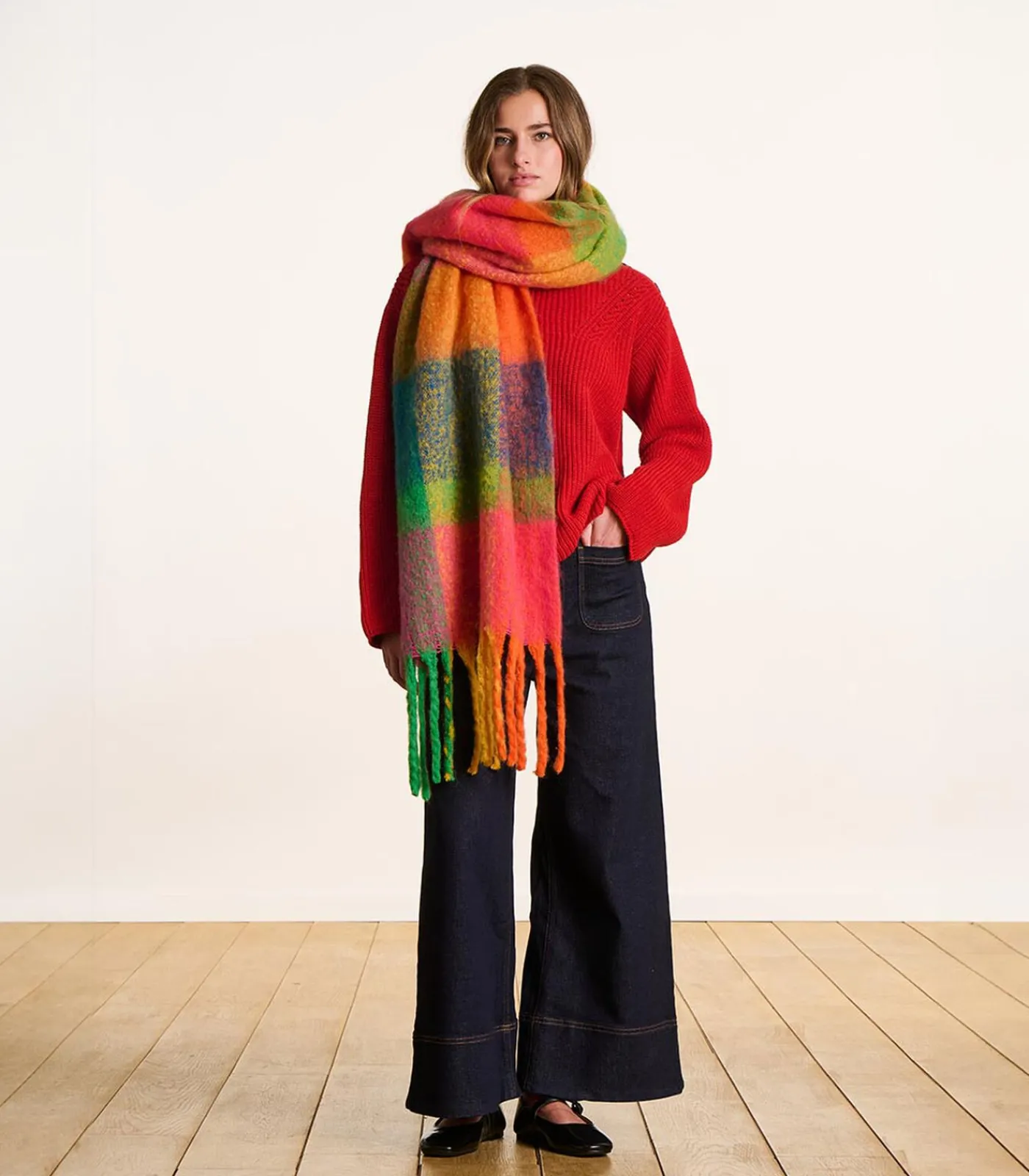 Best Oranje sjaal met meerkleurige ruiten DAMES Sjaals